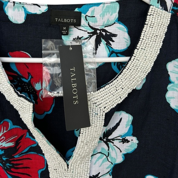 NWT Talbots 100% Linen Hibiscus Tunic Dress - Red White Blue - Size Medium - Picture 6 of 13